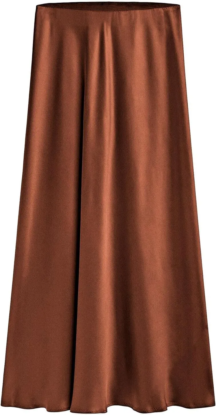 Casual Skirts for Women Womens High Waist Skirt Solid Satin Dress Elastic Waist Elegant Skirt Sweater
