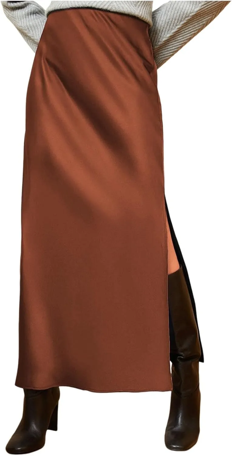 Casual Skirts for Women Womens High Waist Skirt Solid Satin Dress Elastic Waist Elegant Skirt Sweater