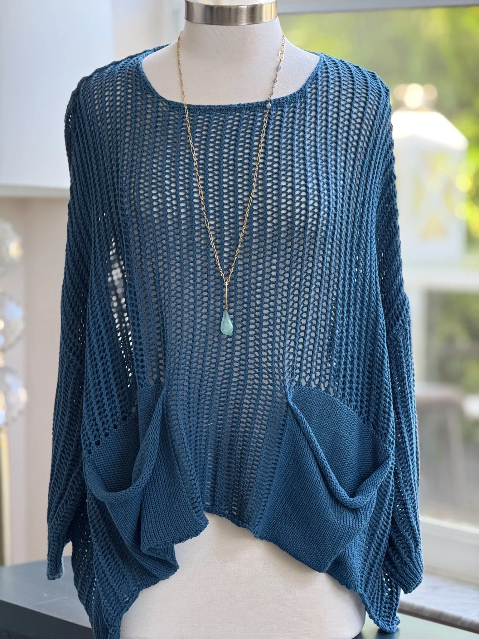 Cecilia Crochet Sweater in Teal