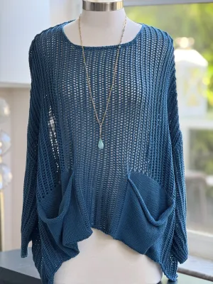 Cecilia Crochet Sweater in Teal