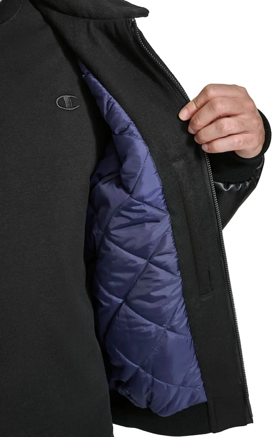Champion Men's Letterman Varsity Bomber Zipper Closure Jacket with Faux Leather Sleeves