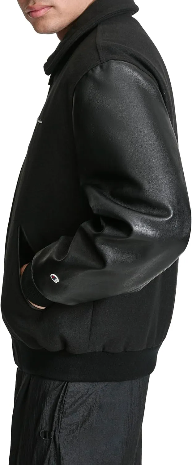 Champion Men's Letterman Varsity Bomber Zipper Closure Jacket with Faux Leather Sleeves