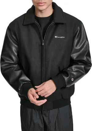 Champion Men's Letterman Varsity Bomber Zipper Closure Jacket with Faux Leather Sleeves
