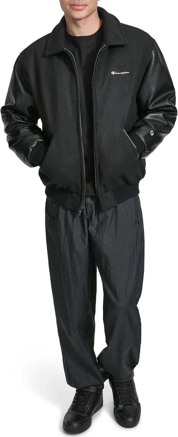 Champion Men's Letterman Varsity Bomber Zipper Closure Jacket with Faux Leather Sleeves
