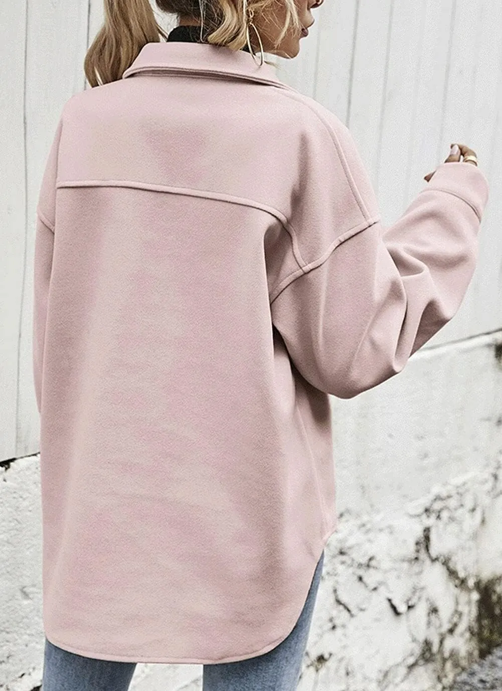CHARTOU Women's Loose Turn Down Lapel Single Breasted Short Pea Coat Jacket