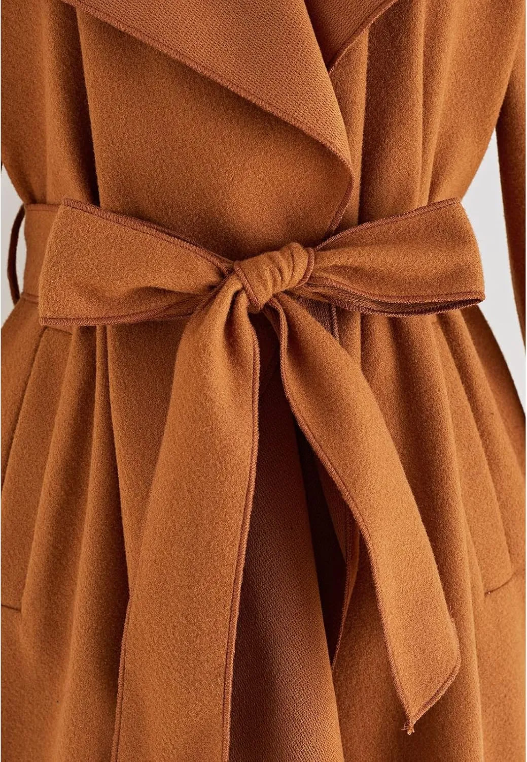 CHICWISH Women's Wide Lapel Open Front Long Sleeve Sand/Wine/Black/Grey Wool Blend Trench Coat