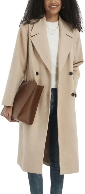 chouyatou Women's Business Casual Double Breasted Wool Coat Notch Lapel Midi Long Winter Trench Coat