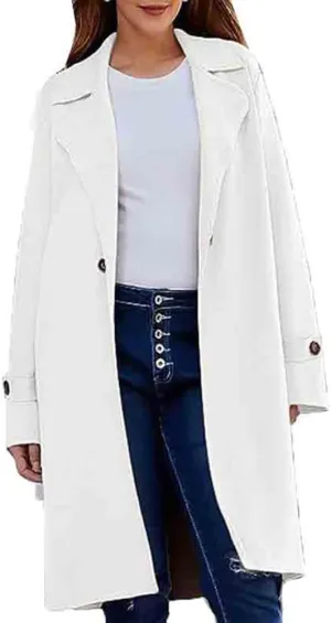 chouyatou Women's Casual Notch Lapel Wool Coat Single Breasted Long Winter Wool Trench Pea Coat