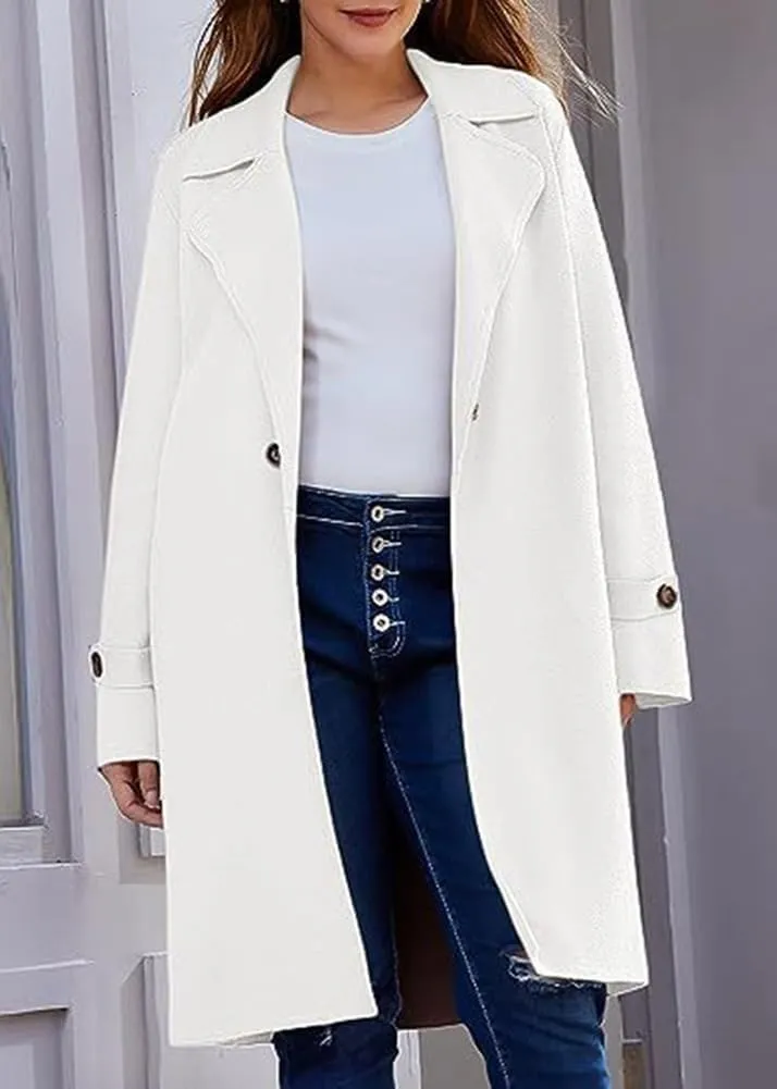 chouyatou Women's Casual Notch Lapel Wool Coat Single Breasted Long Winter Wool Trench Pea Coat