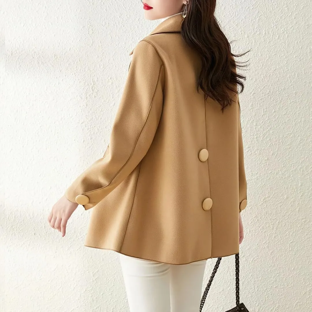chouyatou Women's Elegant Casual Business Wool Trench Coat Loose Double Breasted Dressy Blazer Pea Coat