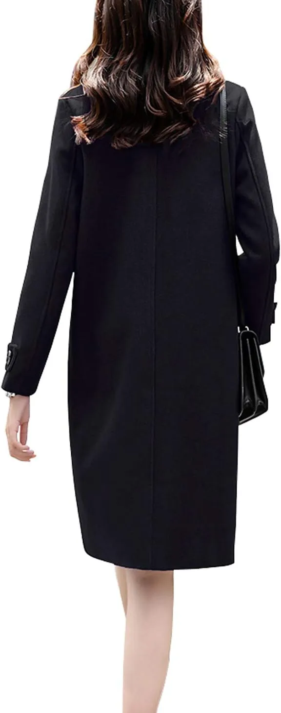 chouyatou Women's Essential Elegant Wear Double Breasted Mid Long Wool Pea Coat
