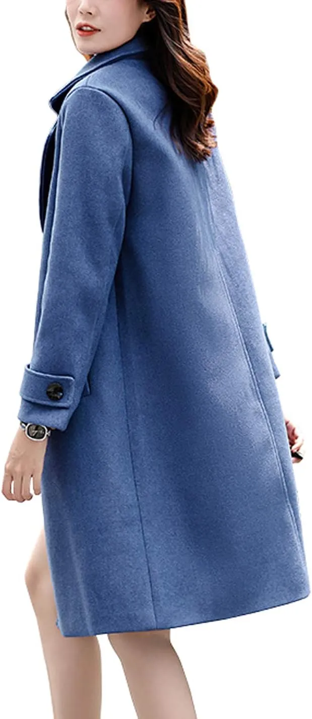 chouyatou Women's Essential Elegant Wear Double Breasted Mid Long Wool Pea Coat