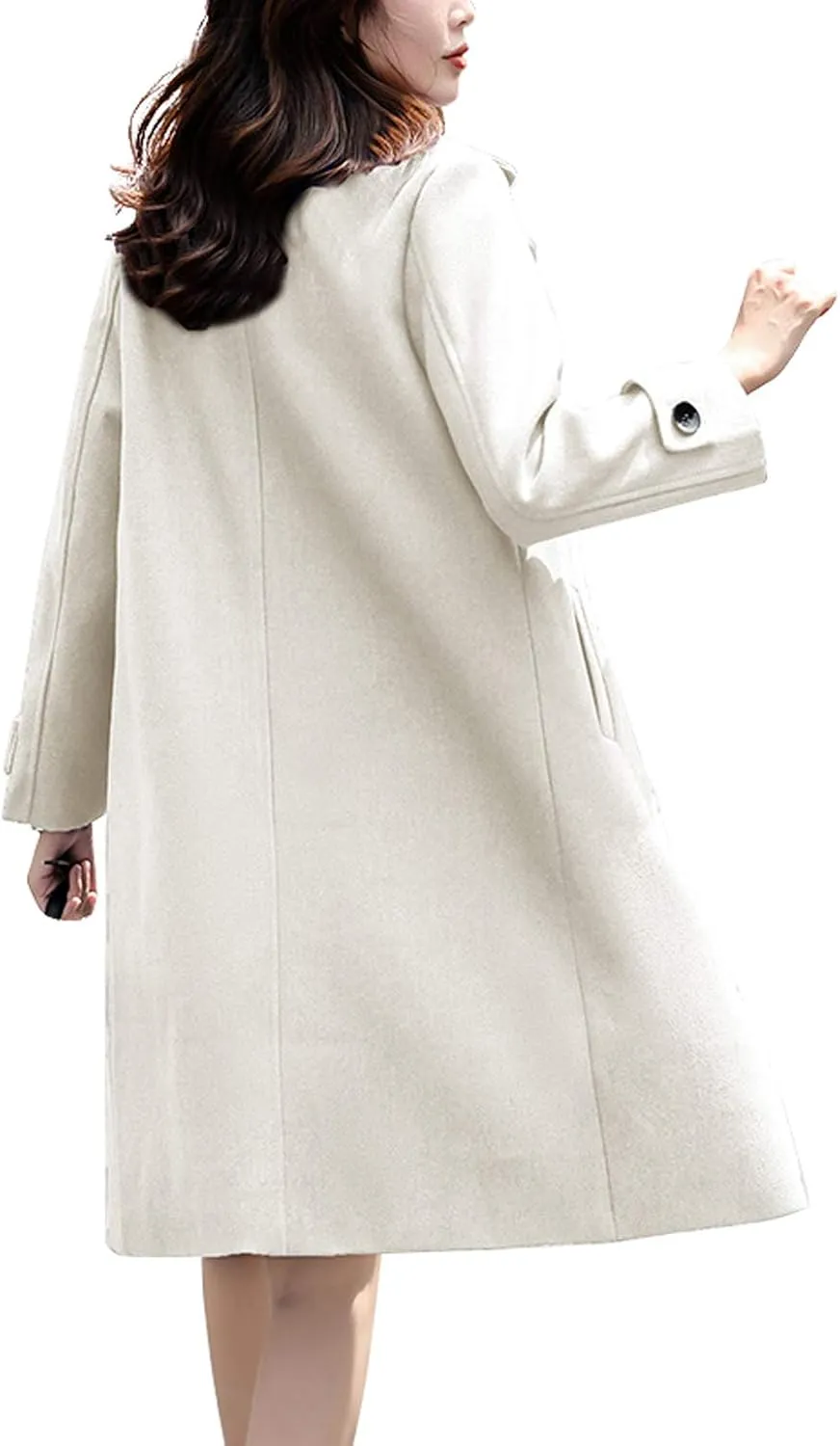 chouyatou Women's Essential Elegant Wear Double Breasted Mid Long Wool Pea Coat