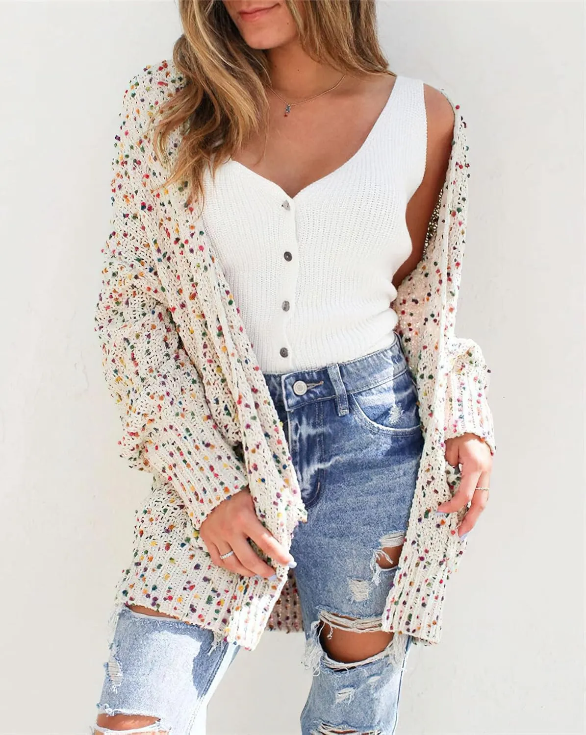 chouyatou Womens Fall Open Front Long Cardigan Sweaters Chunky Knit Boho Duster Cardigans with Pockets