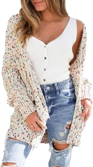 chouyatou Womens Fall Open Front Long Cardigan Sweaters Chunky Knit Boho Duster Cardigans with Pockets