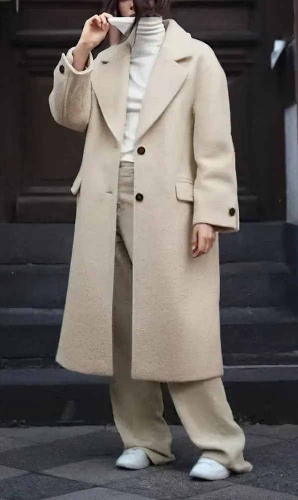 chouyatou Women's Winter Single Breasted Boucle Wool Coat Business Casual Warm Wool Trench Coat