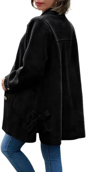 chouyatou Women's Winter Single Breasted Wool Coat Bow Knot Business Casual Midi Long Winter Trench Coat