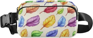 Colored Feather Fanny Pack Water Resistant, Women Men Waist Pack Sling Bag Purse for Travel Hiking