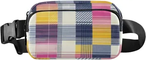 Colored Plaid Fanny Pack Water Resistant, Women Men Waist Pack Sling Bag Purse for Travel Hiking