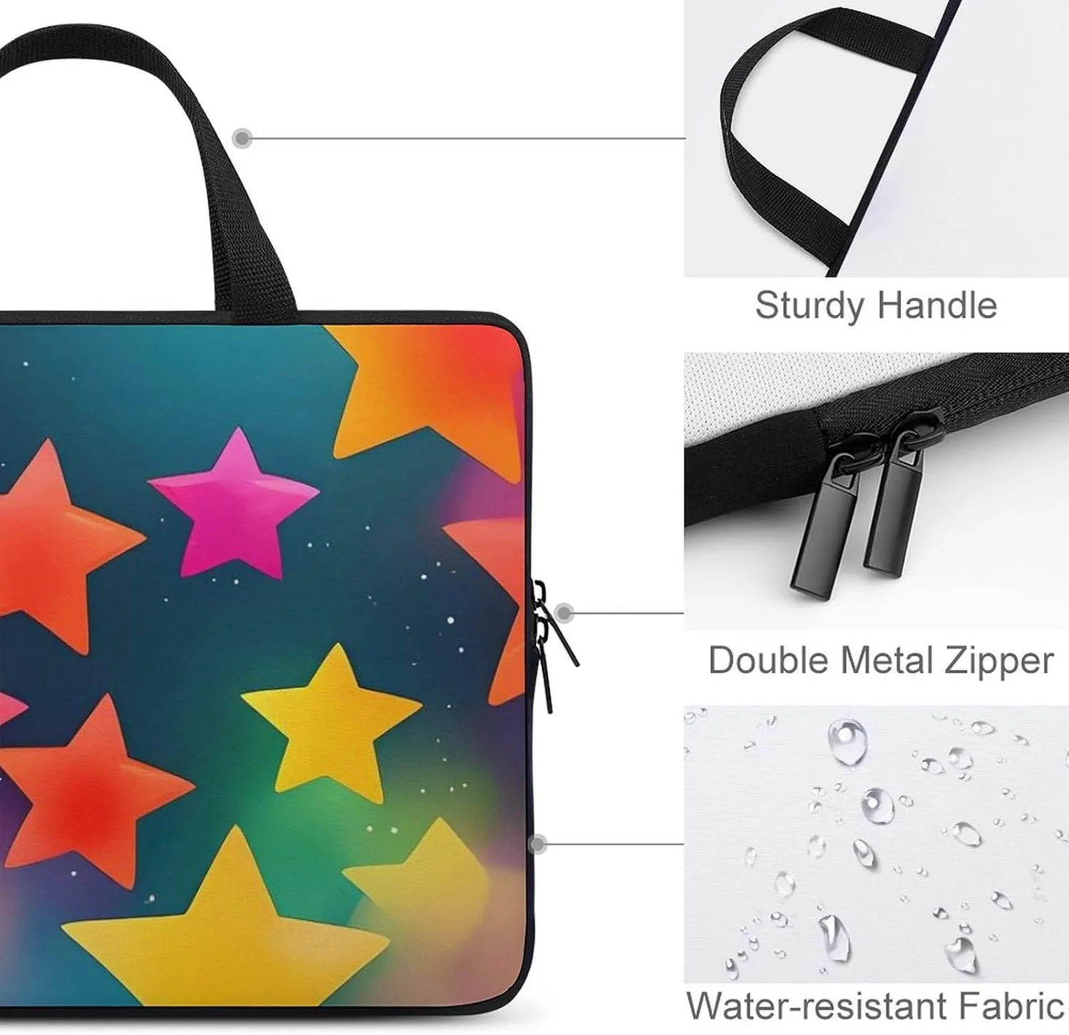 Colorful Rainbow Stars Laptop Bag Durable Laptop Sleeve Water-Resistant Notebook Bag for Computer Or Tablet