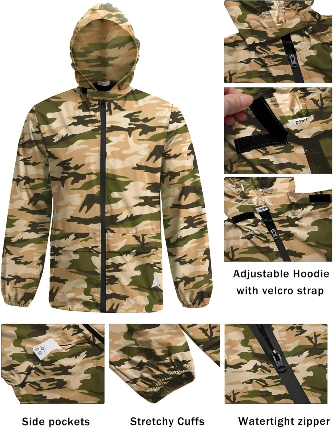 COOFANDY Men's Rain Suit 2 Piece Waterproof Breathable Rain Gear Lightweight Rain Jacket Pants Rainwear Suit