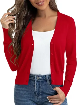 Cropped Cardigan Sweaters for Women Long Sleeve Button Down Open Front Bolero Shrugs for Dresses, S-XL