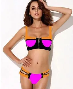 Cut Out Spaghetti Strap Zipper Low Waist Bikini Set Swimwear
