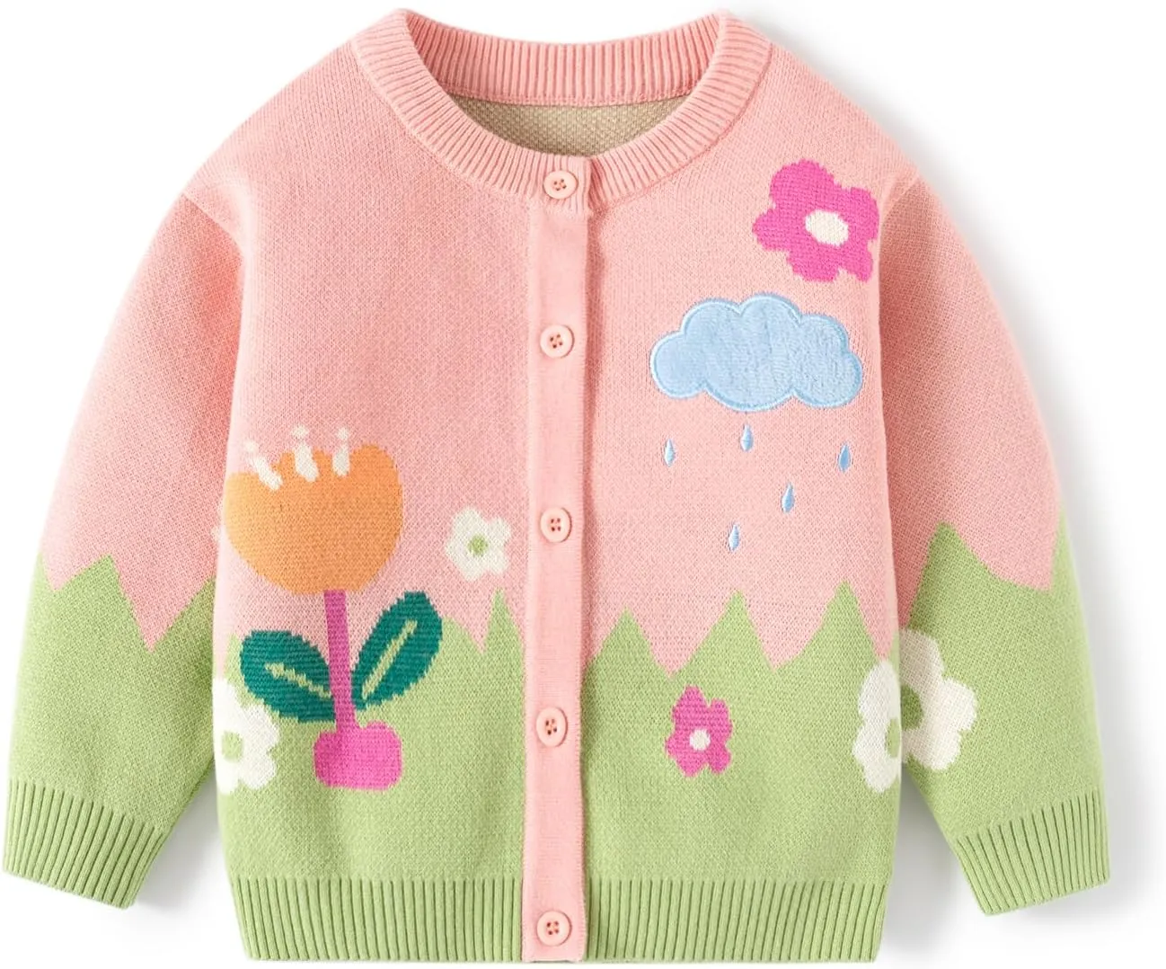 Cute Baby Girls Hearts Knit Cardigan Sweater, Toddler Loose Long Sleeve Shirts Warm Tops for Fall Winter Love Design