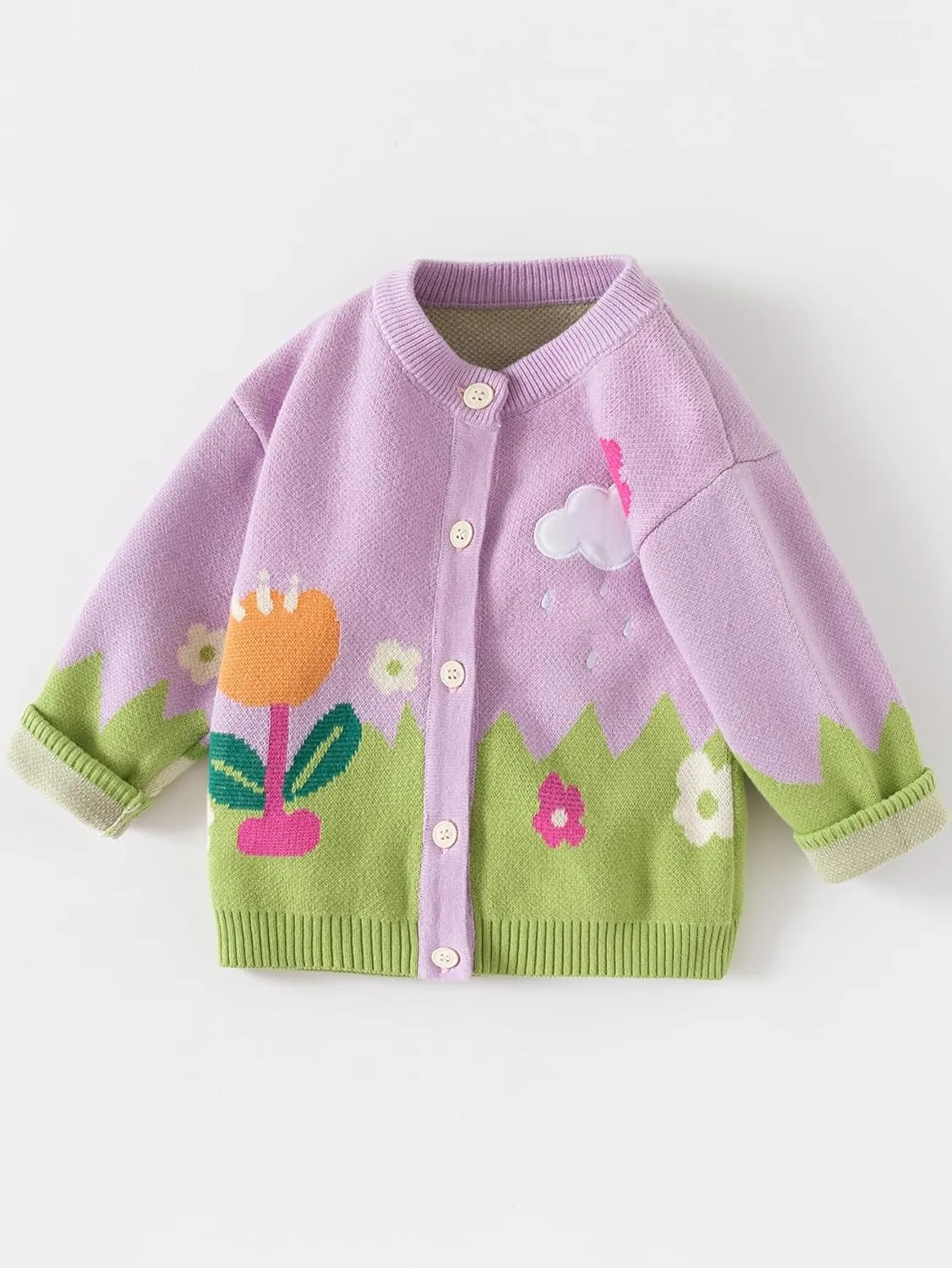 Cute Baby Girls Hearts Knit Cardigan Sweater, Toddler Loose Long Sleeve Shirts Warm Tops for Fall Winter Love Design