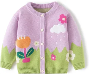 Cute Baby Girls Hearts Knit Cardigan Sweater, Toddler Loose Long Sleeve Shirts Warm Tops for Fall Winter Love Design