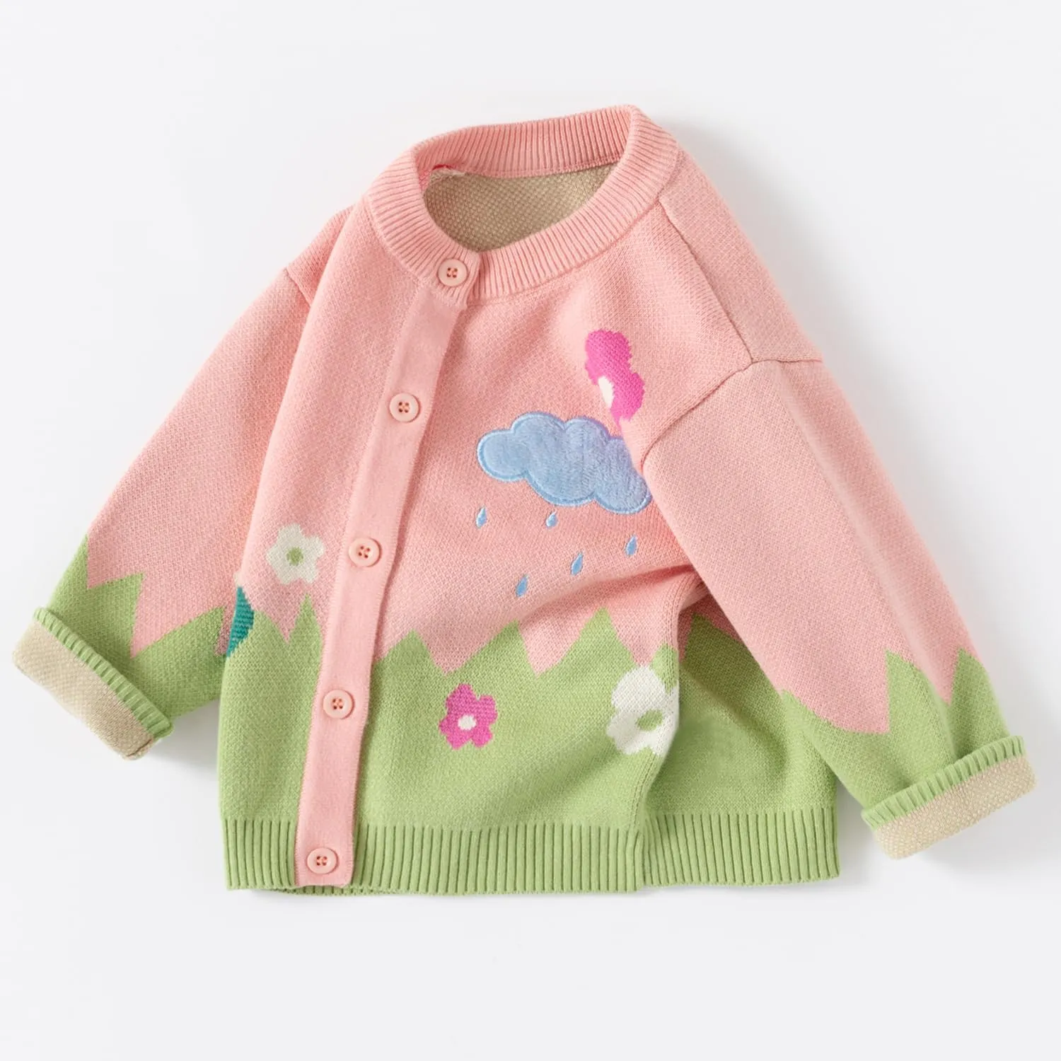 Cute Baby Girls Hearts Knit Cardigan Sweater, Toddler Loose Long Sleeve Shirts Warm Tops for Fall Winter Love Design