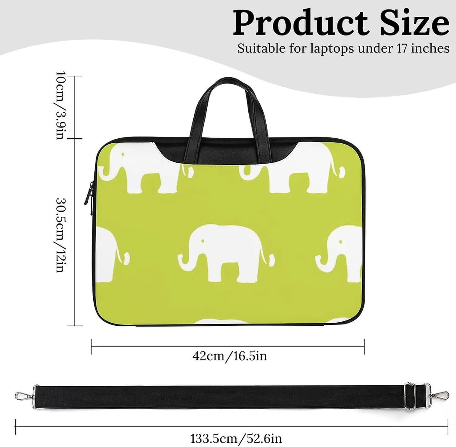 Cute Elephants Leather Bag Laptop Case Slim Water Resistant Computer Bags with Handle Briefcase for Work