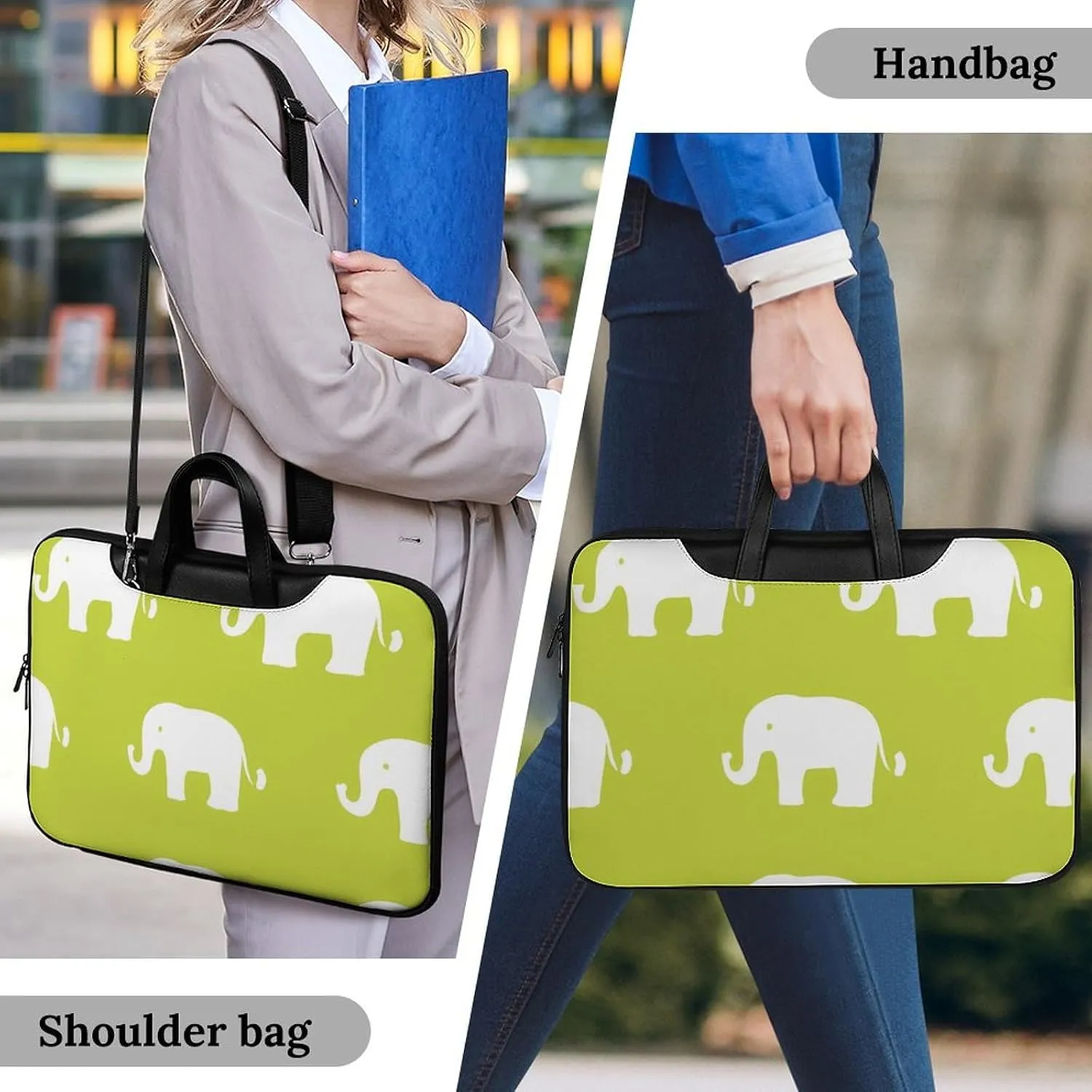 Cute Elephants Leather Bag Laptop Case Slim Water Resistant Computer Bags with Handle Briefcase for Work