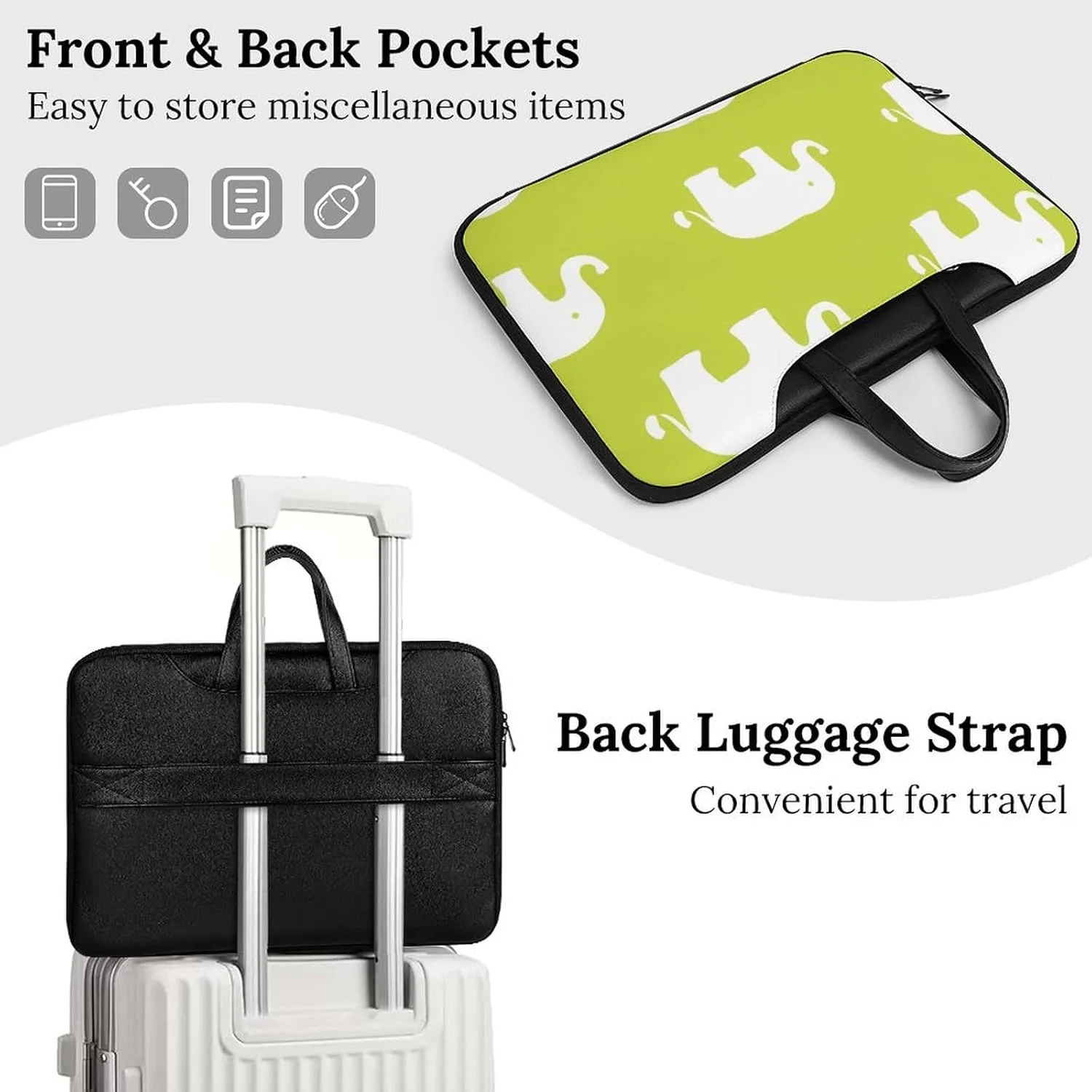 Cute Elephants Leather Bag Laptop Case Slim Water Resistant Computer Bags with Handle Briefcase for Work
