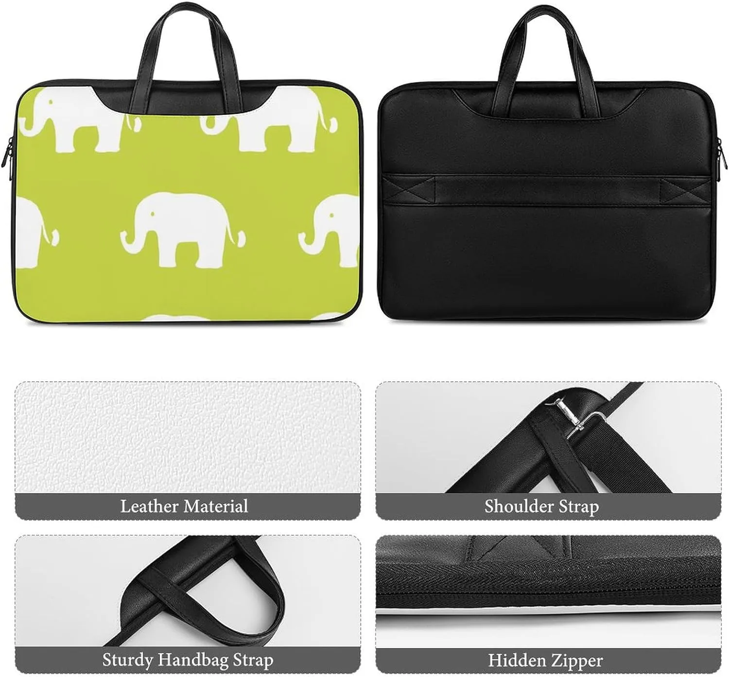 Cute Elephants Leather Bag Laptop Case Slim Water Resistant Computer Bags with Handle Briefcase for Work