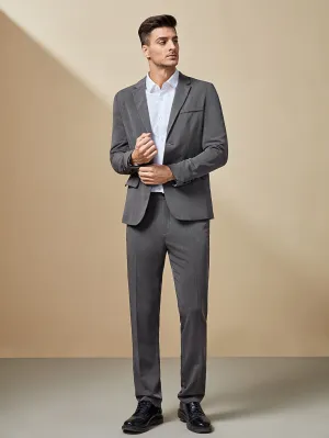 Dark Grey Single Breasted Notched Collar Blazer And Pants Set