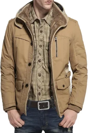 Dbdkejj Men Warm Winter Parka Hooded Cotton Padded Thick Slim Fit Casual Coat