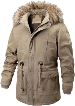 Dbdkejj Mens Big Pockets Medium-Long Warm Cotton Padded Coat Causal Overcoat
