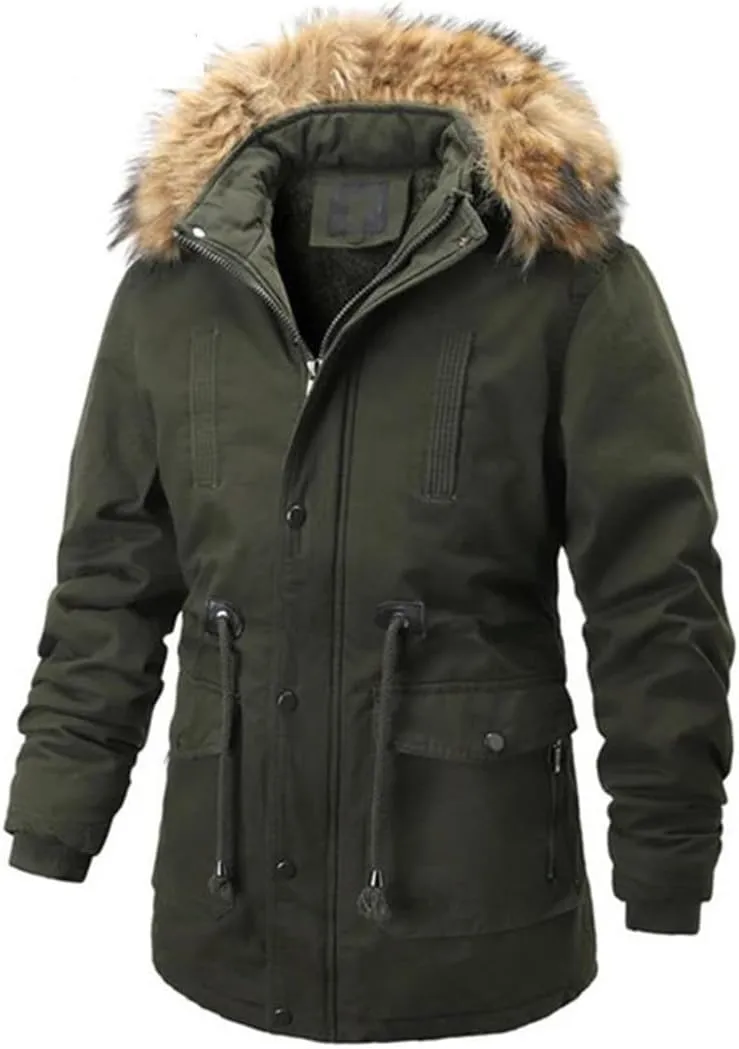 Dbdkejj Mens Big Pockets Medium-Long Warm Cotton Padded Coat Causal Overcoat
