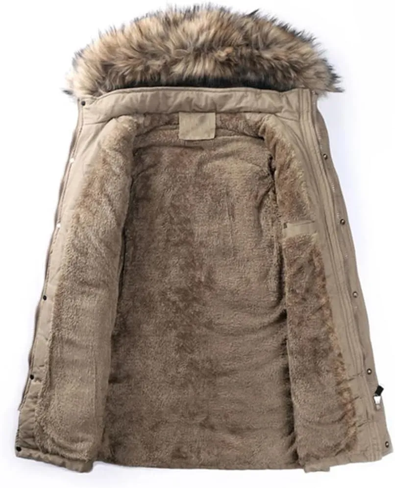 Dbdkejj Mens Big Pockets Medium-Long Warm Cotton Padded Coat Causal Overcoat