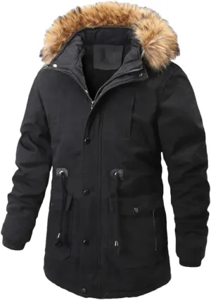 Dbdkejj Mens Big Pockets Medium-Long Warm Cotton Padded Coat Causal Overcoat