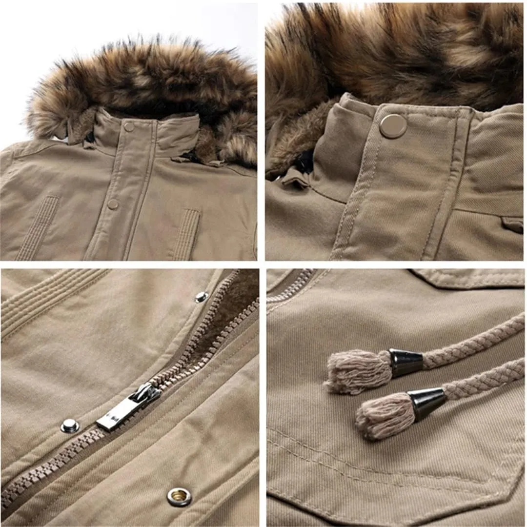 Dbdkejj Mens Big Pockets Medium-Long Warm Cotton Padded Coat Causal Overcoat