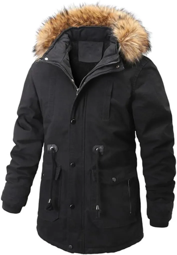 Dbdkejj Mens Big Pockets Medium-Long Warm Cotton Padded Coat Causal Overcoat