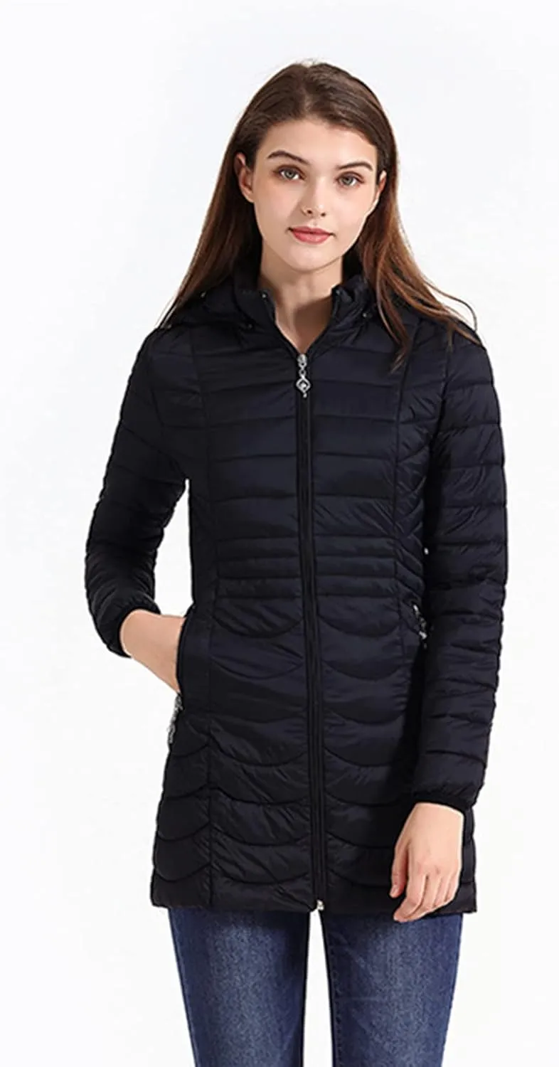 DGHM-JLMY Women's Zipper Hooded Detachable Cotton-Padded Jacket Long Quilted Winter Coat Thicken Puffer Jacket
