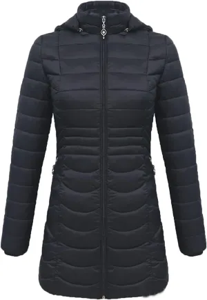 DGHM-JLMY Women's Zipper Hooded Detachable Cotton-Padded Jacket Long Quilted Winter Coat Thicken Puffer Jacket