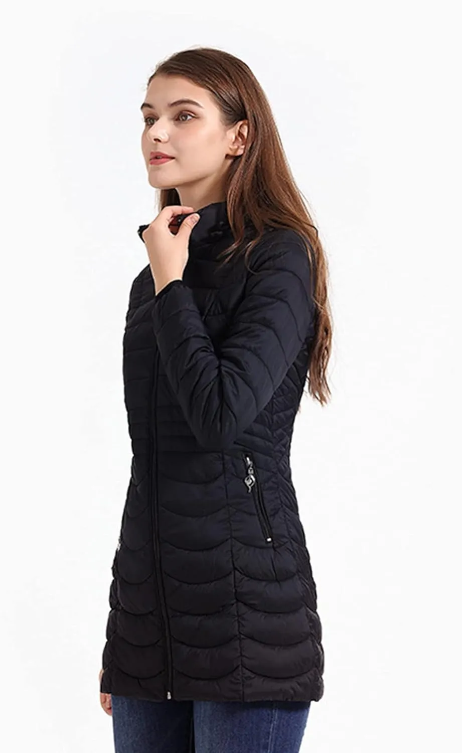 DGHM-JLMY Women's Zipper Hooded Detachable Cotton-Padded Jacket Long Quilted Winter Coat Thicken Puffer Jacket
