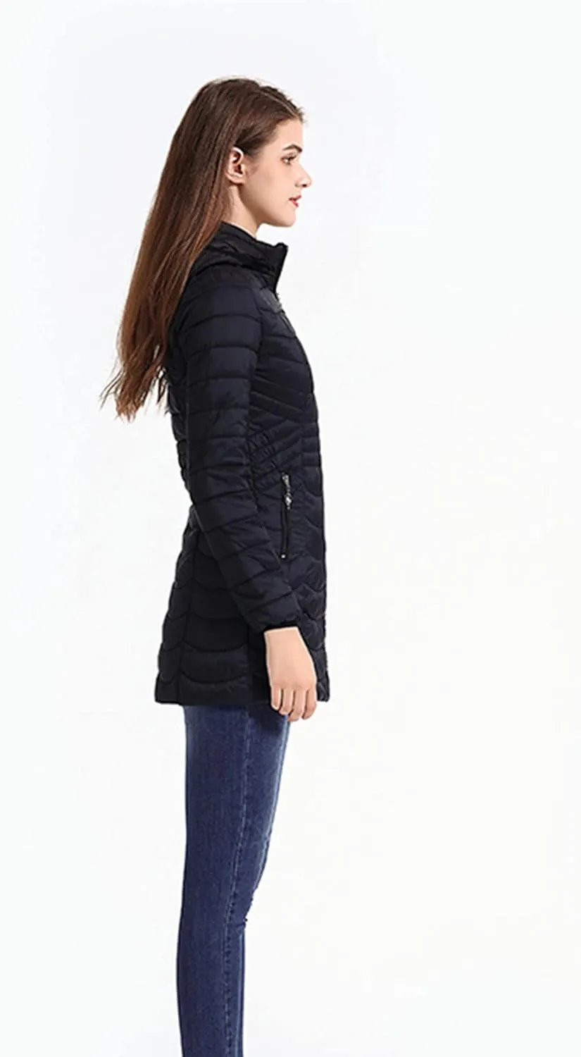 DGHM-JLMY Women's Zipper Hooded Detachable Cotton-Padded Jacket Long Quilted Winter Coat Thicken Puffer Jacket