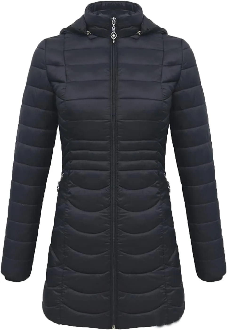 DGHM-JLMY Women's Zipper Hooded Detachable Cotton-Padded Jacket Long Quilted Winter Coat Thicken Puffer Jacket