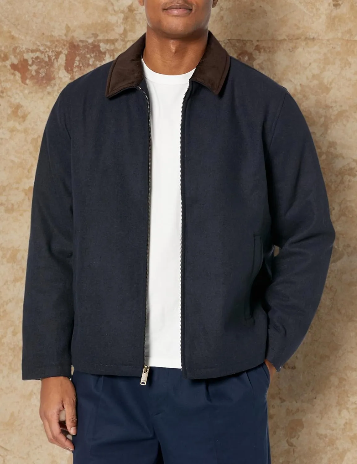 Dockers Men's Wool Blend Zip Up Jacket with Quilted Bib