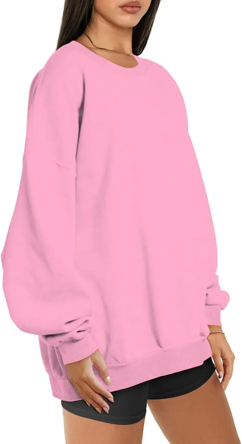 DOLKFU Women Oversized Crewneck Sweatshirts Solid Basic Pullover Sweater Long Sleeve Hoodie Winter Y2K Ouffits Clothes